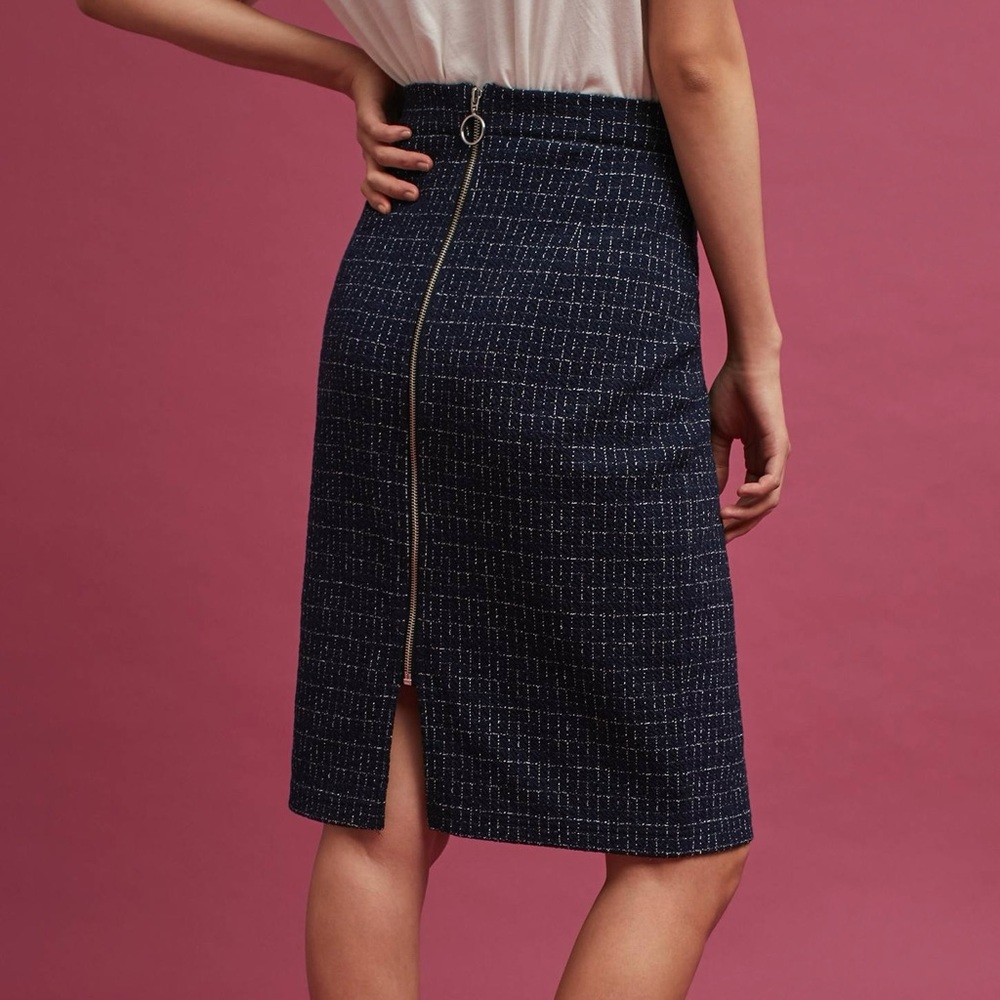 Maeve Navy Blue Pencil Skirt Anthropologie Knee Length Career Stretch Sz L - Picture 3 of 9